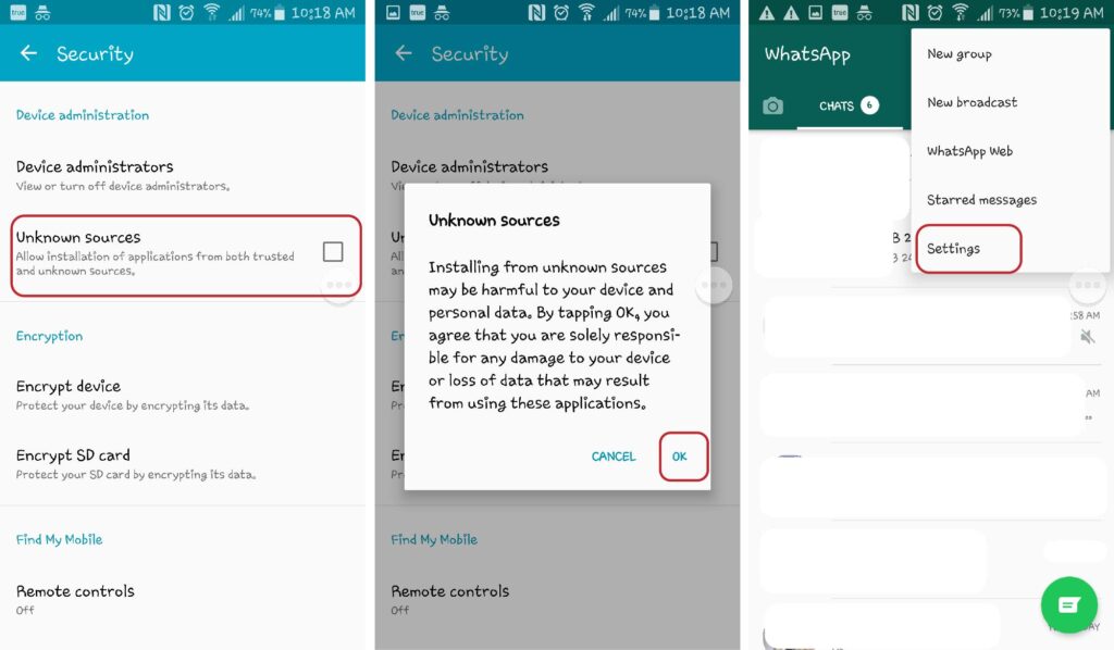 unchecked. 2.You’ll get a prompt warning you that installing apps from unknown sources could put your device at risk. Tap on OK.